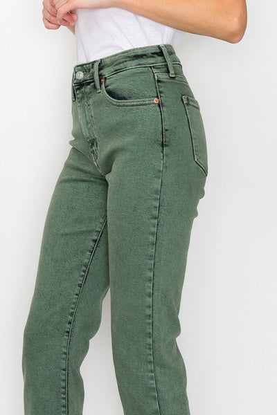S-HIGH RISE STRAIGHT BLEACHED OLIVE JEANS