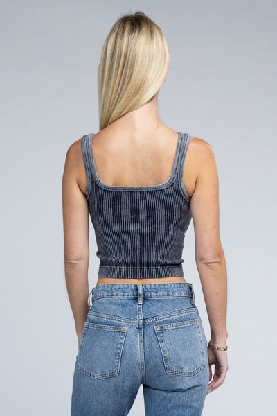 Reversible Mineral Wash Ribbed Cropped Tank Top