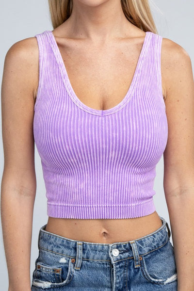 Reversible Mineral Wash Ribbed Cropped Tank Top
