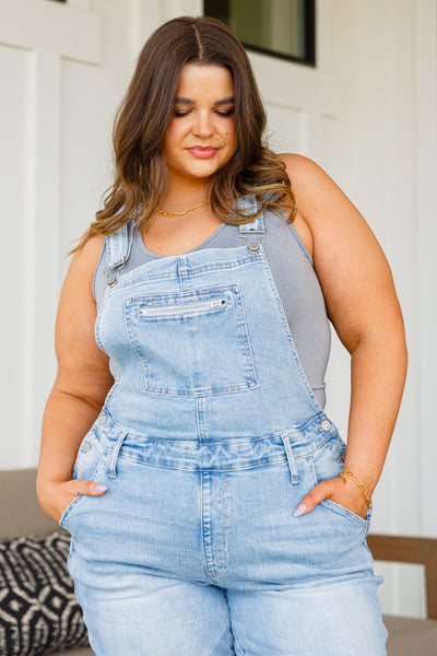 S - Annabelle Distressed Straight Leg Overalls