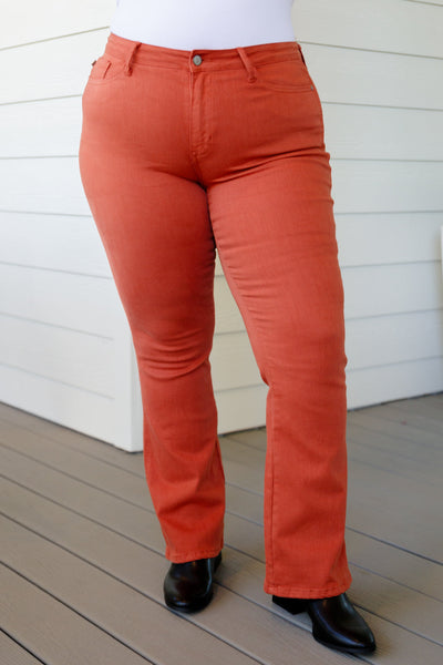 S-Autumn Mid Rise Slim Bootcut Jeans in Terracotta