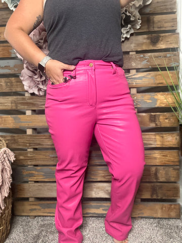 S-Tanya Control Top Faux Leather Pants in Hot Pink