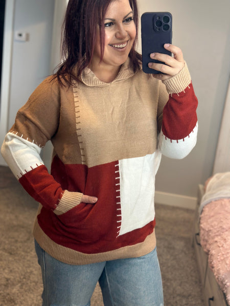 S-Color Block Long Sleeve Hooded Sweater
