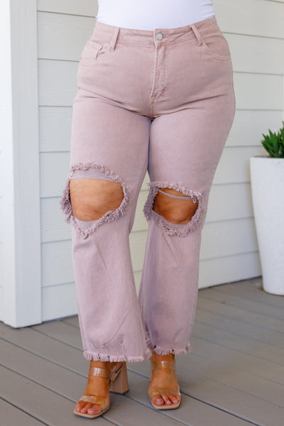 S-Babs High Rise Distressed Straight Jeans in Mauve