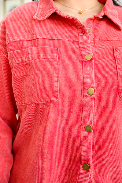 S - Best Day Ever Corduroy Shacket In Red