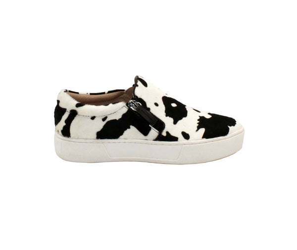 Normande Side Zip Genuine Calf Hair Cow Print Sneakers