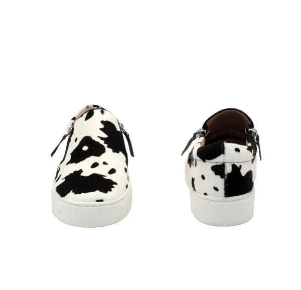 Normande Side Zip Genuine Calf Hair Cow Print Sneakers