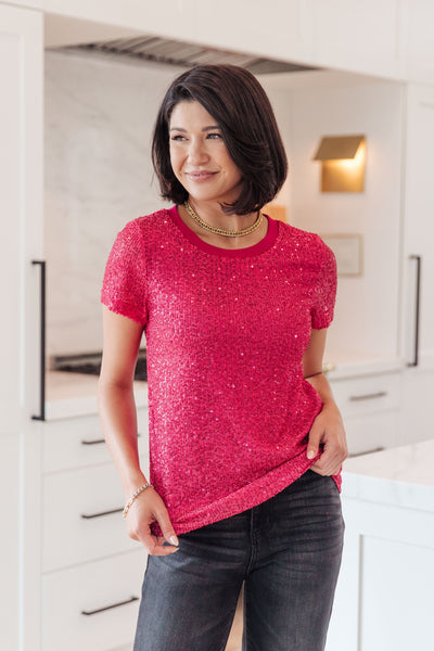 S-Glimmering Night Sequin Top in Hot Pink