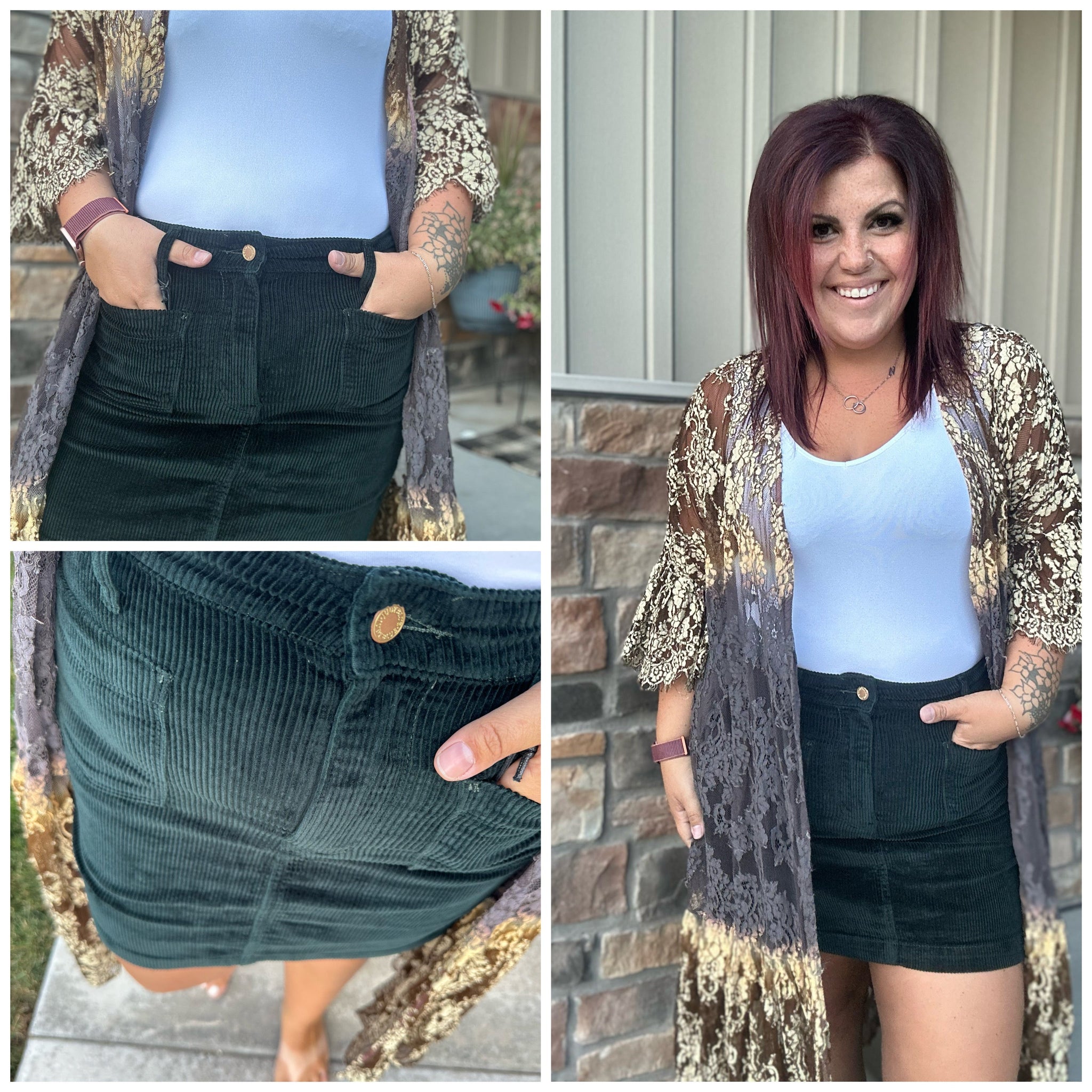 S-Melinda Corduroy Patch Pocket Skirt in Emerald