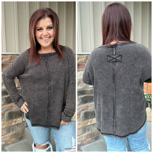 Mineral Wash Baby Waffle Long Sleeve Top in Ash Black