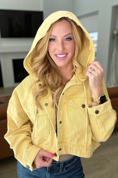 S-Cropped Hooded Denim Jacket in Mustard