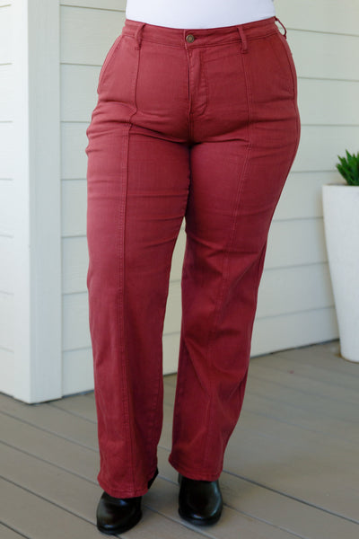 S-Phoebe High Rise Front Seam Straight Jeans in Burgundy