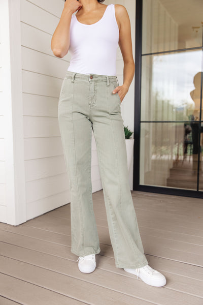 S-Phoebe High Rise Front Seam Straight Jeans in Sage