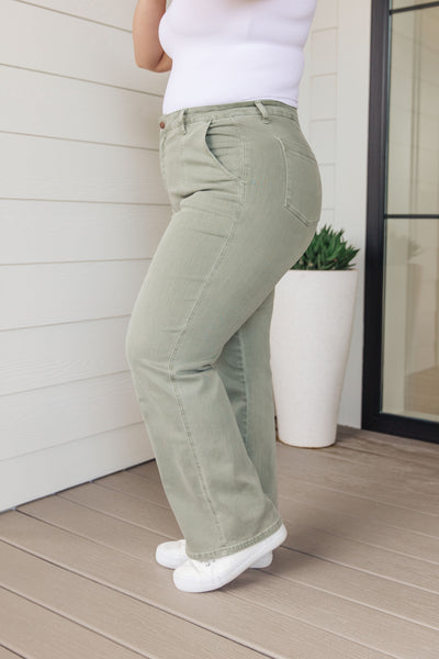 S-Phoebe High Rise Front Seam Straight Jeans in Sage