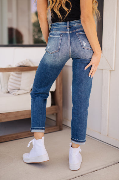 S-Suki Mid Rise Sequin Patch Tapered Jeans