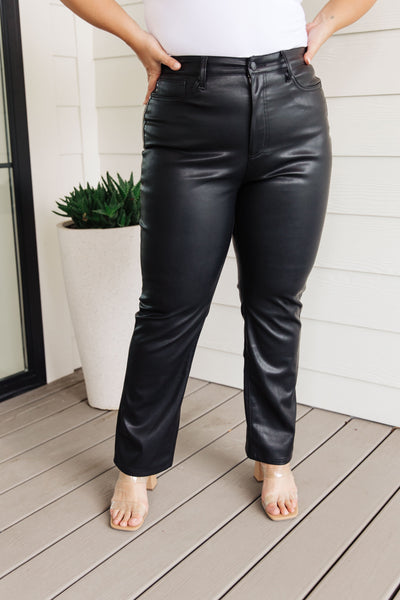 S-Tanya Control Top Faux Leather Pants in Black
