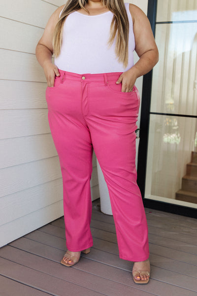 S-Tanya Control Top Faux Leather Pants in Hot Pink