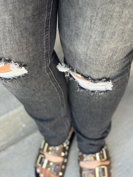 S- Risen High Rise Slim Straight Cropped Raw Hem Jeans