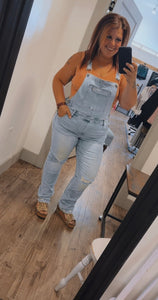 S - Annabelle Distressed Straight Leg Overalls