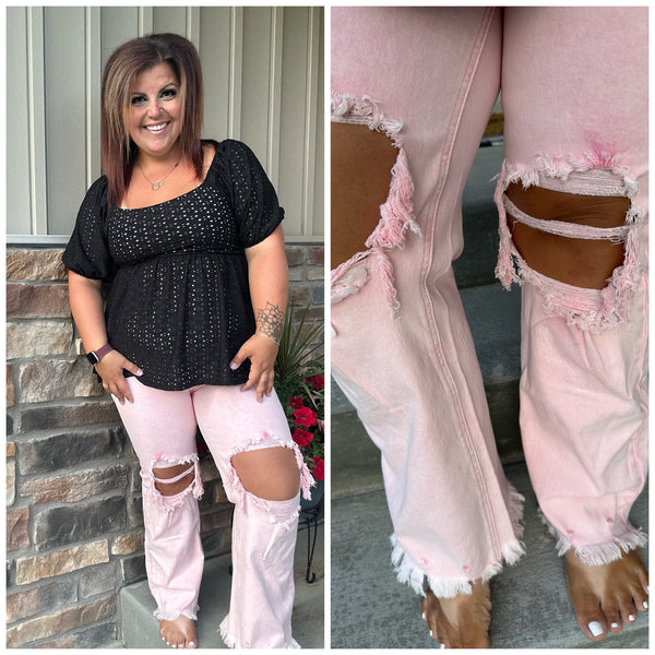 S-Babs Distressed Straight Jeans in Pink