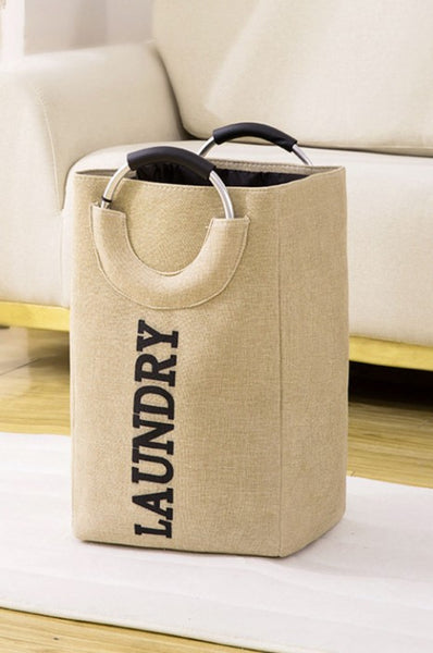 Khaki Foldable Laundry Basket with Handle