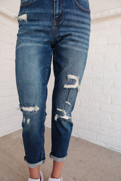 S - Mid-Rise Thermal Boyfriend Jeans