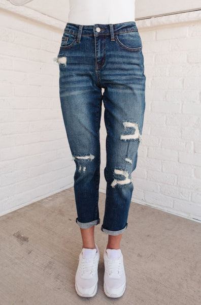S - Mid-Rise Thermal Boyfriend Jeans