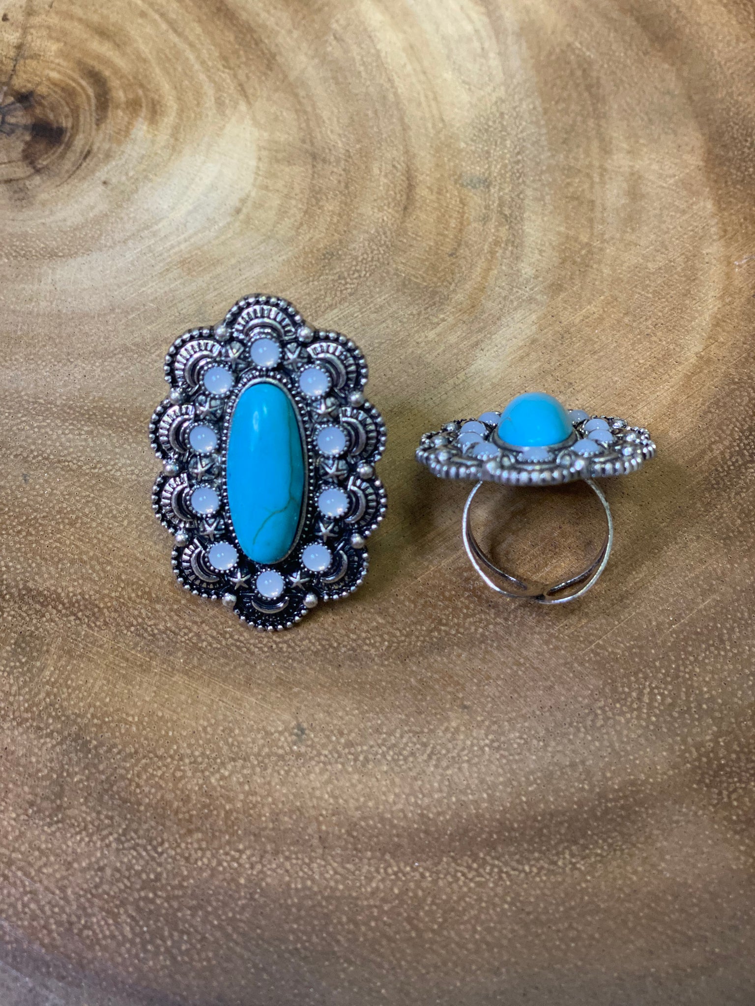 JU156 Turquoise Crystal Adjustable Ring *Final Sale* - Rustik Sage Boutique