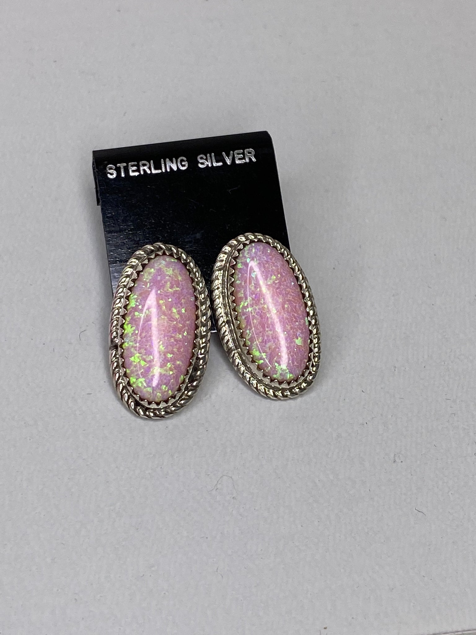 S124 M&S Sterling Silver Oval Pink Earrings *Final Sale* - Rustik Sage Boutique