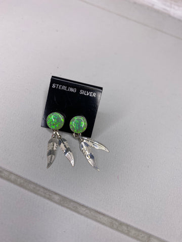 S127 M&S Sterling Silver Neon Green Feather Earrings *Final Sale* - Rustik Sage Boutique