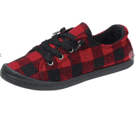 AP254 Red and Black Plaid Comfort Sneakers - Rustik Sage Boutique
